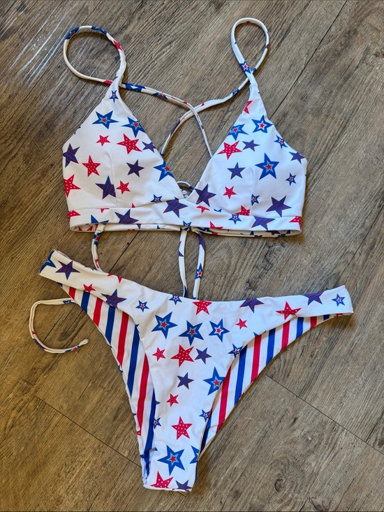 SHEIN Other - SHEIN White Bikini Set with Red & Blue Star Print